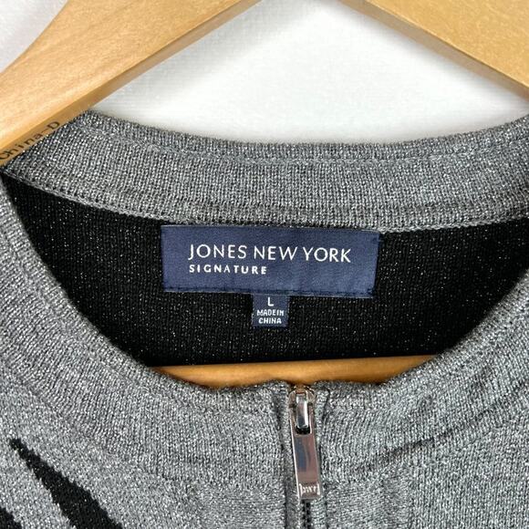 NWT Jones New York Signature Metallic Zebra Zip Cardigan LG - Picture 4 of 9